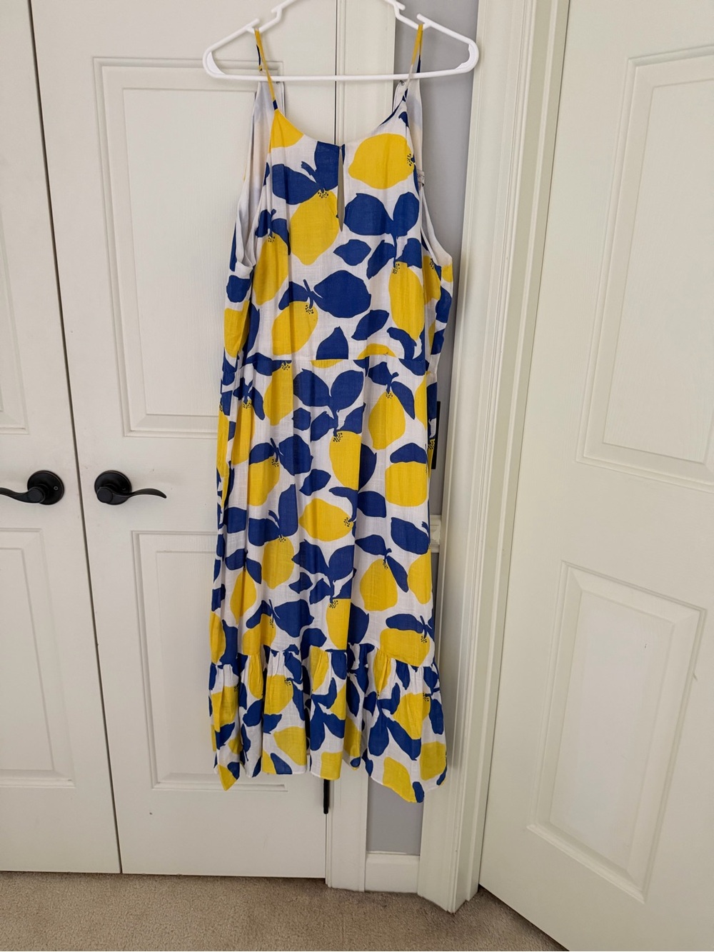 LOFT Yellow and Blue Leaf-Print Midi Dress